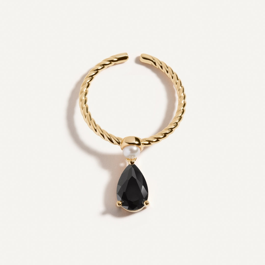 Pearl &amp; Onyx Drop Ring