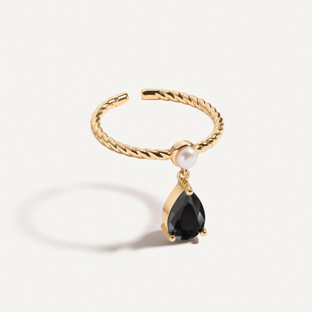 Pearl &amp; Onyx Drop Ring