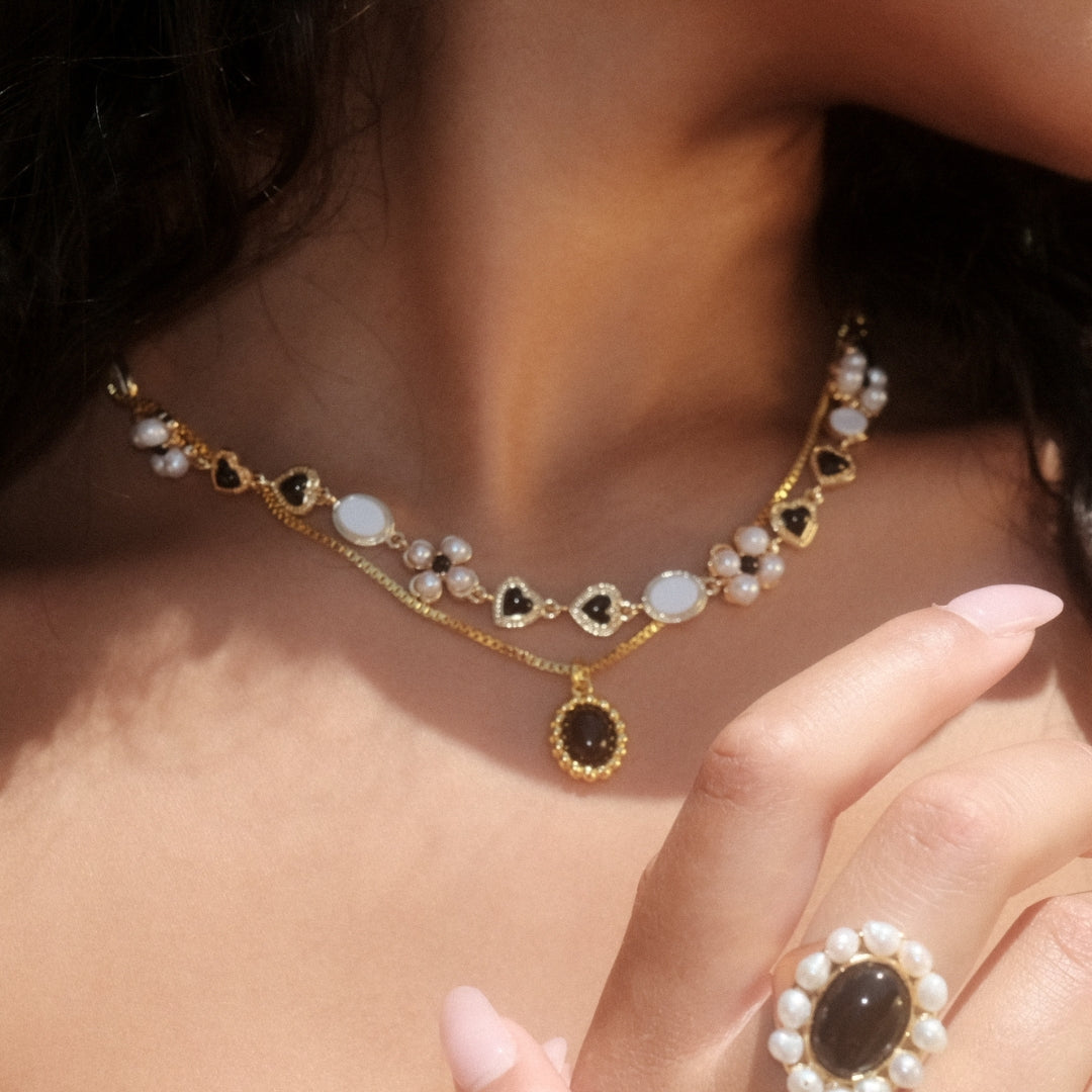 Pearl &amp; Onyx Collar Necklace