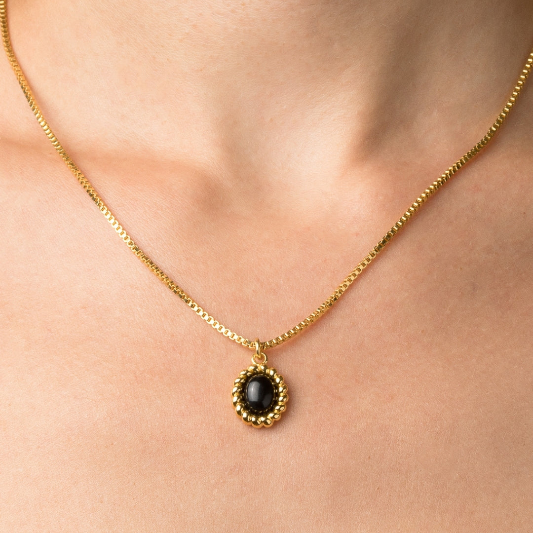 Onyx Halo Pendant Necklace