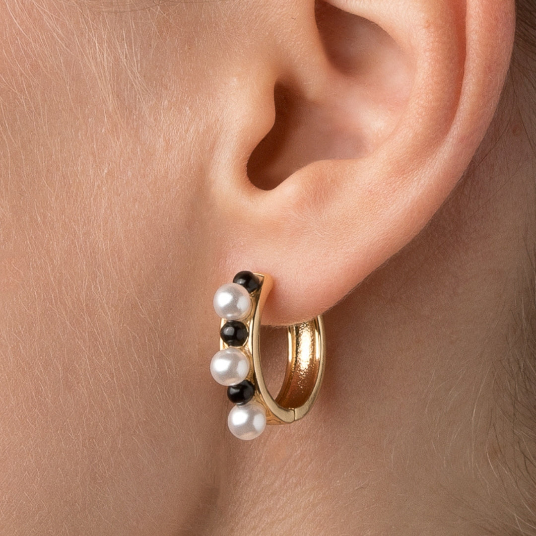 Pearl &amp; Onyx Hoops