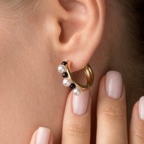 Pearl & Onyx Hoops