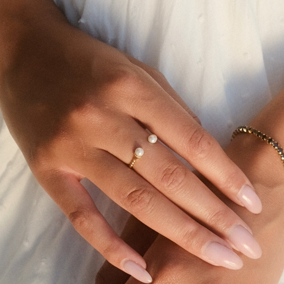 Double Pearl Open Ring