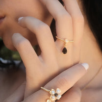 Pearl & Onyx Drop Ring