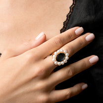 Onyx & Pearl Signet Ring