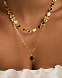 Onyx Halo Pendant Necklace