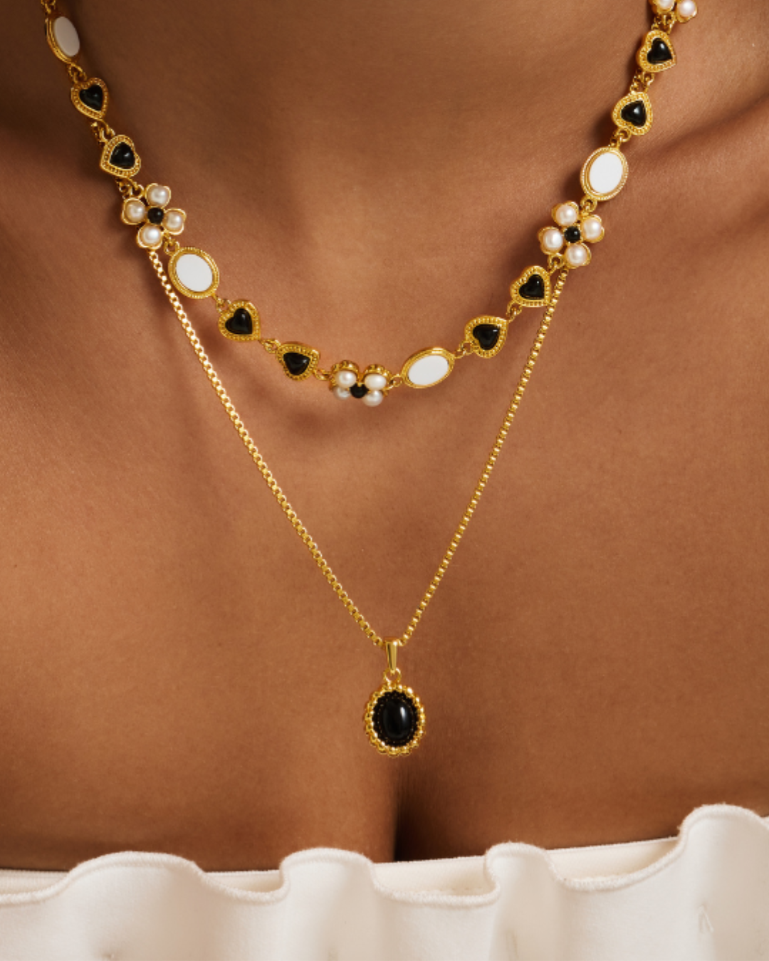 Onyx Halo Pendant Necklace