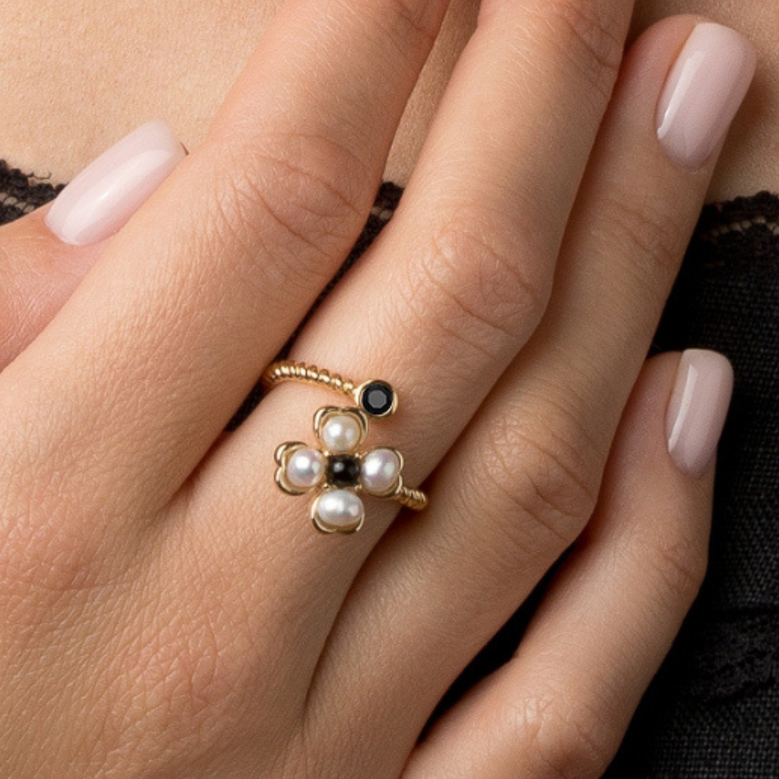 Pearl &amp; Onyx Spinning Ring